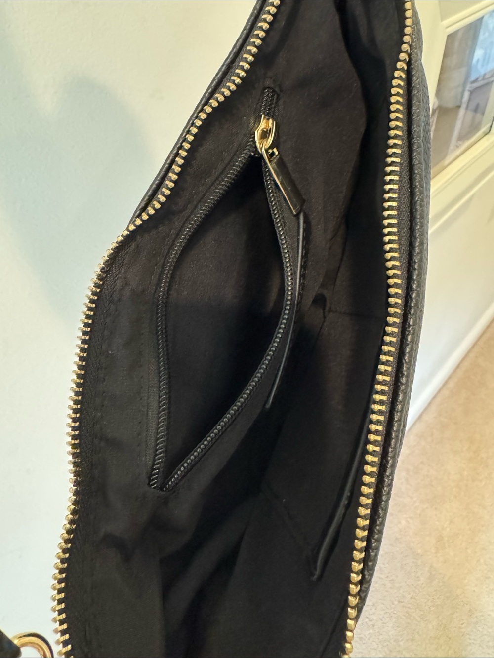 Black Crescent Crossbody leather Bag with Detachable Pouch A10 - Picture 6 of 8